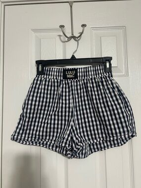 Lulu Mac Women's High-Waist Navy & White Gingham Shorts